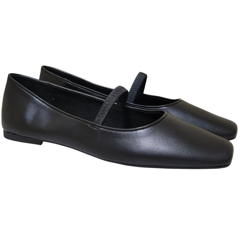 On 34th Women Nessa Square Toe Mary Jane Flats Size US 8M Black Smooth